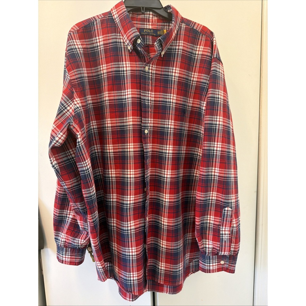 POLO RALPH LAUREN Men's Big & Tall 2XB Red Plaid Classic-Fit Oxford Shirt